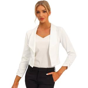 Женский укороченный пиджак с длинными рукавами и зубчатыми лацканами ALLEGRA K, белый