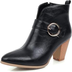 JOEUSTY Женские ботильоны с острым носком и пряжкой в западном стиле, на высоком толстом каблуке с молнией, вечерние короткие ботинки