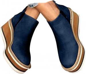 Женские ботильоны на платформе с клиновидным каблуком, круглый носок, модные кроссовки, кожаные прогулочные туфли, зимние и осенние платьевые удобные короткие ботинки Generic, Blue