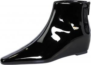 Женские кожаные ботильоны на танкетке сзади на молнии, модный зауженный носок, без застежки, с скрытым повышением роста, для торжественных случаев QOOEL, Black-1