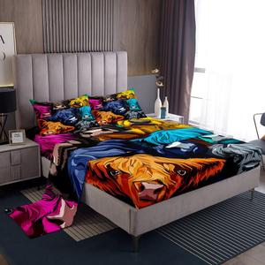 Erosebridal Комплект постельного белья Highland Cow с ярким принтом быка в стиле хиппи и ретро вестерн, Blue Yellow Brown