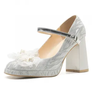 GOSO Женские туфли Мэри Джейн на массивном каблуке серебристые, цвет Silver