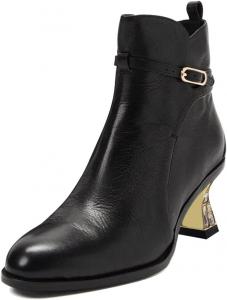 Женские модные ботильоны с закрытым носком, ремешком и пряжкой на щиколотке, с кристаллами и заклепками, средний каблук, обувь без застежки, для офиса и работы, размеры 4-16 US Wo wagas, Black