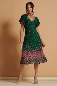 Платье миди с расклешенным силуэтом и зеркальной сеткой Jolie Moi, зеленый