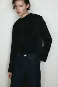 Атласная блузка с воротником-хомутом H&M, черный