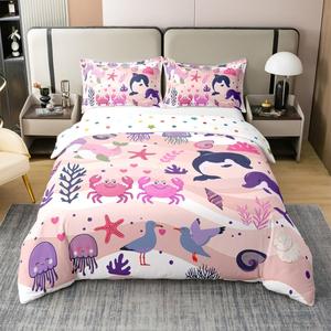 Erosebridal Хлопковый комплект постельного белья с морским принтом в розовых тонах, Pink