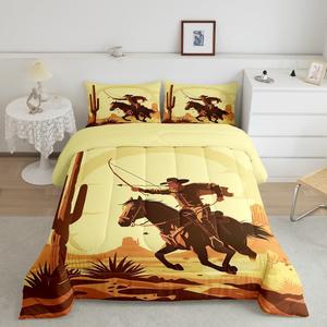 Erosebridal Комплект постельного белья Horse Western Cowboy с тематикой фермы, кактусов и тропических растений в желто-коричневых тонах, Yellow Brown