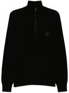 BOSS свитер с воротником на молнии и нашивкой-логотипом, черный