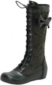Женские винтажные ботфорты на шнуровке с бантиком сбоку, высокая обувь до колена, удобные плоские ботинки до середины голени, боевые ботинки Generic, Green