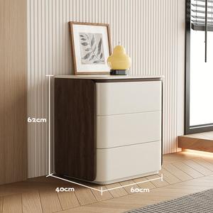 Mikemijia Комод для спальни и гостиной из массива дерева, настенный, 0.6 м, 3 ящика, цвет теплый белый + орех