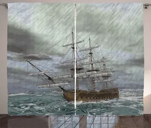 Штора ABAKUHAUS в морском стиле, Океан в волнах, дождливый шторм, универсальная ленточная штора для гостиной с петлями и крючками, 280 x 175 см, серо-голубой, умбра, коричневый, серый Abakuhaus