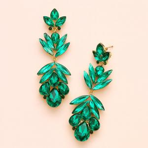 Вечерние серьги-капли из стеклянных кристаллов в форме лепестков Fashnzfab, изумрудный/золотой