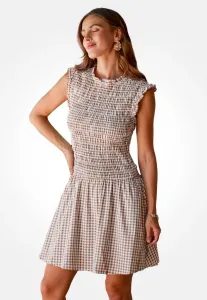 Элегантное повседневное платье в клетку с оборками. Cupshe, White Brown