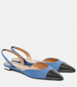 Миланские туфли с кожаной отделкой и открытой пяткой Aquazzura, цвет corflower/black