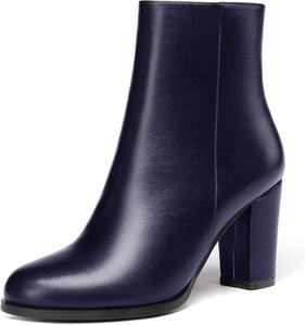 Женские ботильоны WAYDERNS с молнией, круглым носком, матовым блоковым каблуком, высота каблука 3,5 дюйма, Navy Blue