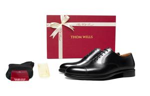 THOM WILLS Бритиш Бизнес Оксфорды из телячьей кожи Мужские черные кожаные туфли [Коробка] Черные, цвет [Box]Black