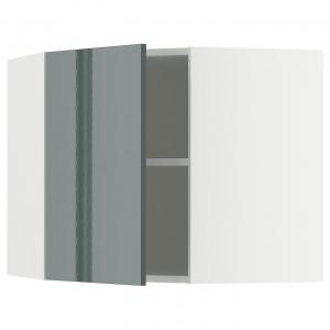 Угловой настенный шкаф с полками, белый/темно-серо-зеленый глянцевый материал Kallarp, 68x60 см. IKEA Metod