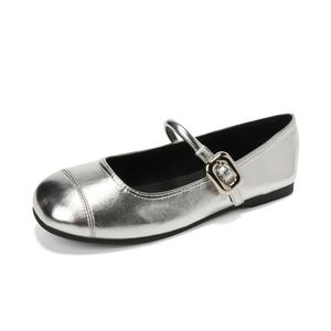 Туфли Мэри Джейн на плоской подошве женские QITUMAUL, Silver[Heel Height 1.5Cm]