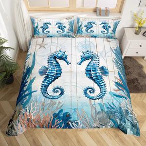 Erosebridal Комплект постельного белья Seahorse Vintage Ocean с принтом тропических кораллов и водорослей в морском стиле, Multi 08