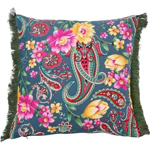 Декоративная подушка Fringe Indian Summer с принтом, с застежкой-молнией, наволочка без наполнителя, 1 штука Done., Petrol/bunt + bedruckt