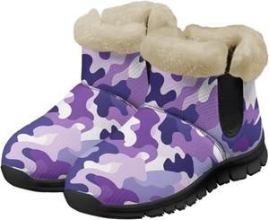 Twousenru Фиолетовые зимние ботинки на низком каблуке для женщин, легкие с утолщенной подошвой, для прогулок на улице с утепленной фланелевой подкладкой