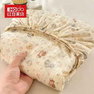 Red Bean Home Textiles Простыня на резинке 180х200 см, двухслойный муслин, с высоким бортом