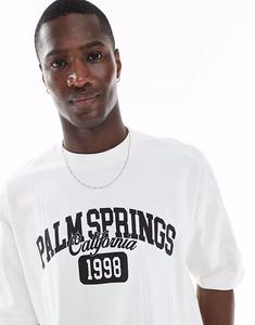 Футболка свободного кроя ASOS DESIGN с изображением города из плотной ткани в рубчик шириной 280 г/м² белого цвета