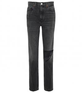 Узкие джинсы со средней посадкой и потертостями в стиле 70-х Re/Done, Worn Black With Rip