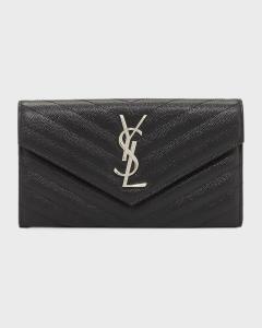 Большой кошелек YSL Monogram из зерненой кожи Saint Laurent, цвет Black
