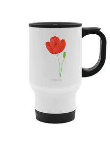 Mr. & Mrs. Panda Белая термокружка с цветочным рисунком и маками, без надписи