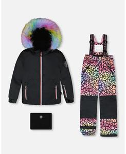 Детский комбинезон-снег для девочек, состоящий из двух частей, с радужным леопардовым принтом - для малышей и детей Deux par Deux, Rainbow leopard