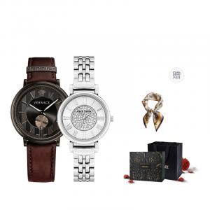 VERSACE Часы Wrist Watch Quartz Movement Cow Leather Strap 42*38mm Black Dial Unisex Limited Fortune Box+Silk Scarf