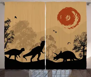 Штора ABAKUHAUS Динозавр в деревенском стиле, Доисторическая дикая природа, универсальная, для гостиной, с петлями и крючками, 280 x 225 см, светло-коричневый, оранжевый, черный Abakuhaus