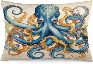 MaSiledy Чехол для подушки декоративный с двусторонней печатью морские животные осьминог и кальмар Winter-1