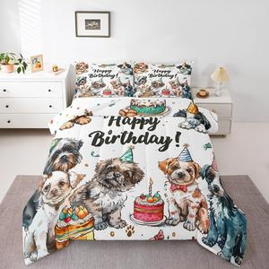 Erosebridal Комплект постельного белья Cute Dog King с мультяшными животными и тематикой дня рождения в стиле кавай, Black and Blue