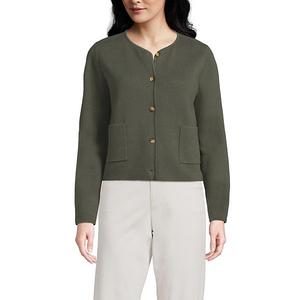 Женский тонкий хлопковый свитер-блейзер milano Lands' End, Forest Moss