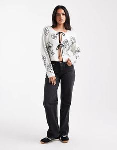 Кардиган ASOS DESIGN с вышитыми цветами и завязкой спереди в цвете экрю