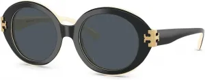 Женские круглые солнцезащитные очки Tory Burch, Black/Ivory / Grey Polyamide Standard