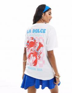 Футболка оверсайз с логотипом New Look La Dolce белого цвета