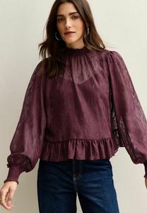 Блуза New Look TEXTURED CHIFFON HIGH NECK, Burgundy/Mottled Berry
