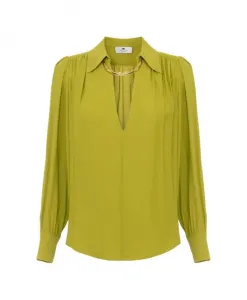 Блузка из жоржета с декоративными деталями. Elisabetta Franchi, зеленый