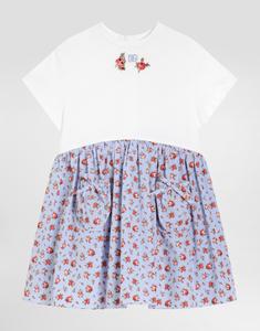 Платье из джерси и поплина с цветочным принтом и вышивкой DG DOLCE & GABBANA, мультиколор