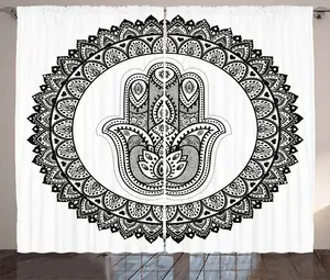 Шторы ABAKUHAUS в азиатском деревенском стиле, историческое традиционное искусство, универсальные ленточные шторы для гостиной с петлями и крючками, 280 x 225 см, белые и черные Abakuhaus