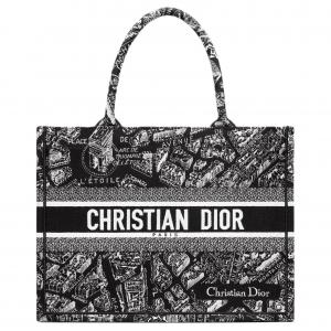 DIOR BookTote Embroidery Tote Bag, Shopping Bag, Handbag Medium Women's Black/White