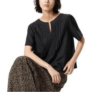 UNIQLO SS26 Футболка женская черная с полуоткрытым воротником