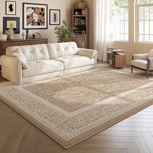 Budis Ковер 140х200 см для гостиной в винтажном французском стиле, кремовый, водоотталкивающий, моющийся, с цветочным узором