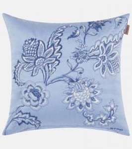 Подушка из хлопка с вышивкой Bloom Etro, Light Blue