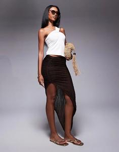 Юбка миди Public Desire с текстурированными разрезами, шоколадного цвета