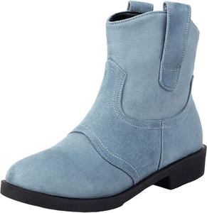 Замшевые женские вестерн-башмаки до щиколотки | Слипоны с заостренным носком, широкая голень, круглый носок, короткие ботинки | Удобные ботильоны на массивном каблуке для осени и зимы, ковбойские и ковбойские сапожки Generic, Light Blue