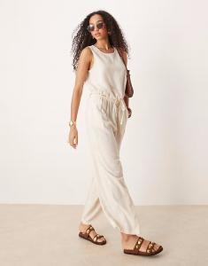 Льняной брючный костюм кремового цвета River Island